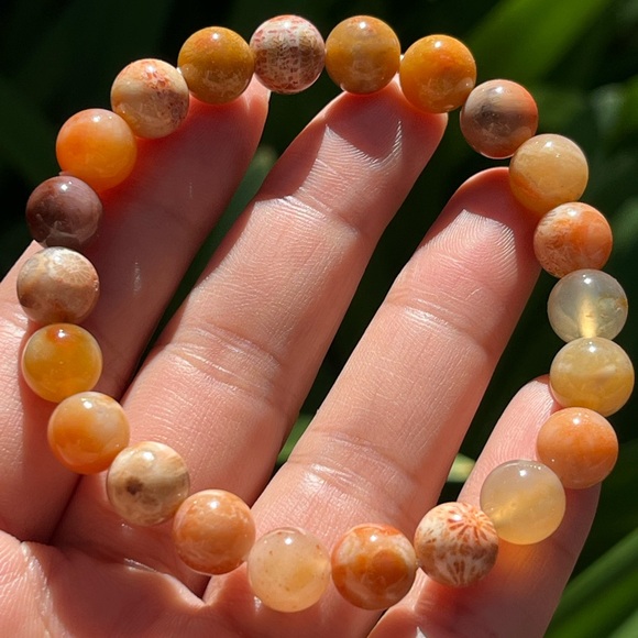 9mm‎ stretchable pink yellow coral jade bracelet 0229 - Picture 3 of 9